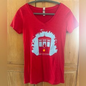 Next Level Apparel Red V-Neck Tee with Graphic - New Orleans Streetcar 504